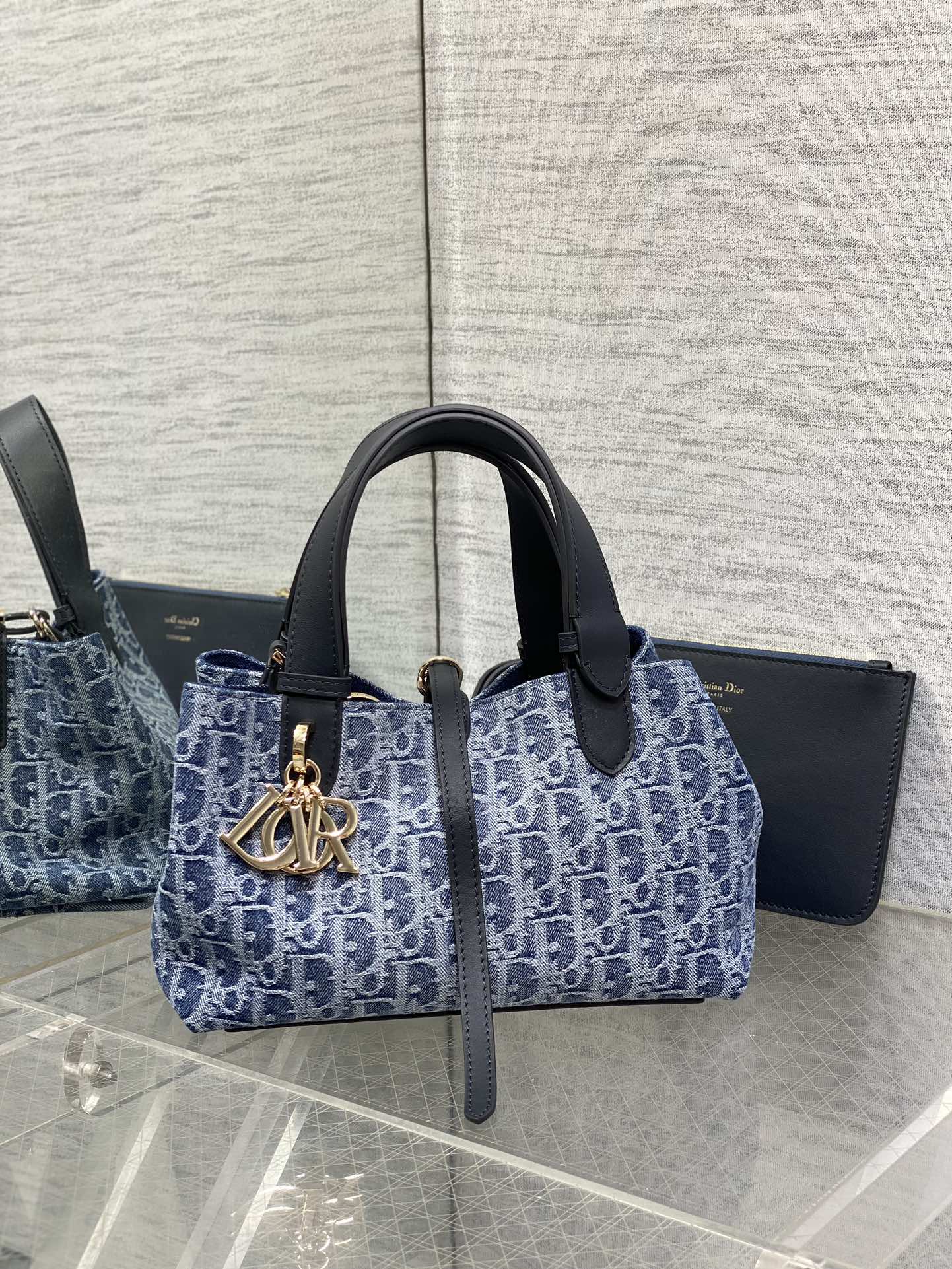 Small Dior Toujours Bag Blue Denim Dior Oblique Jacquard